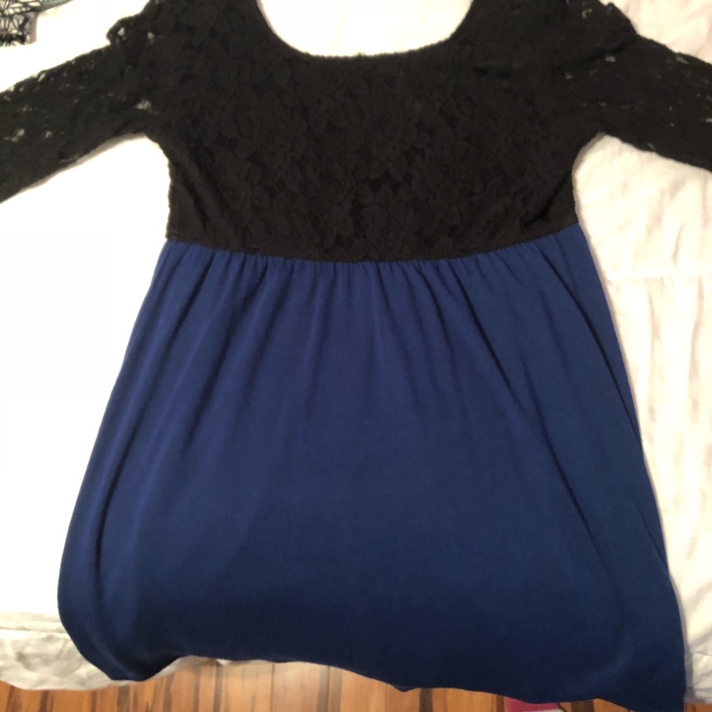 Black and blue lace skater dress